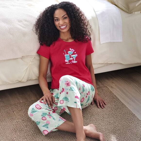 Hue Women's Printed Short-Sleeve PAJAMA TOP ONLY - Picture 1 of 5